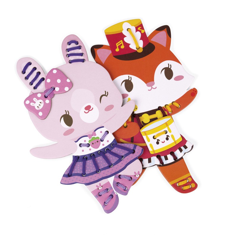 Janod Sznurowanka Kolorowe Zwierzątka 2+ | Drewniane Zabawki