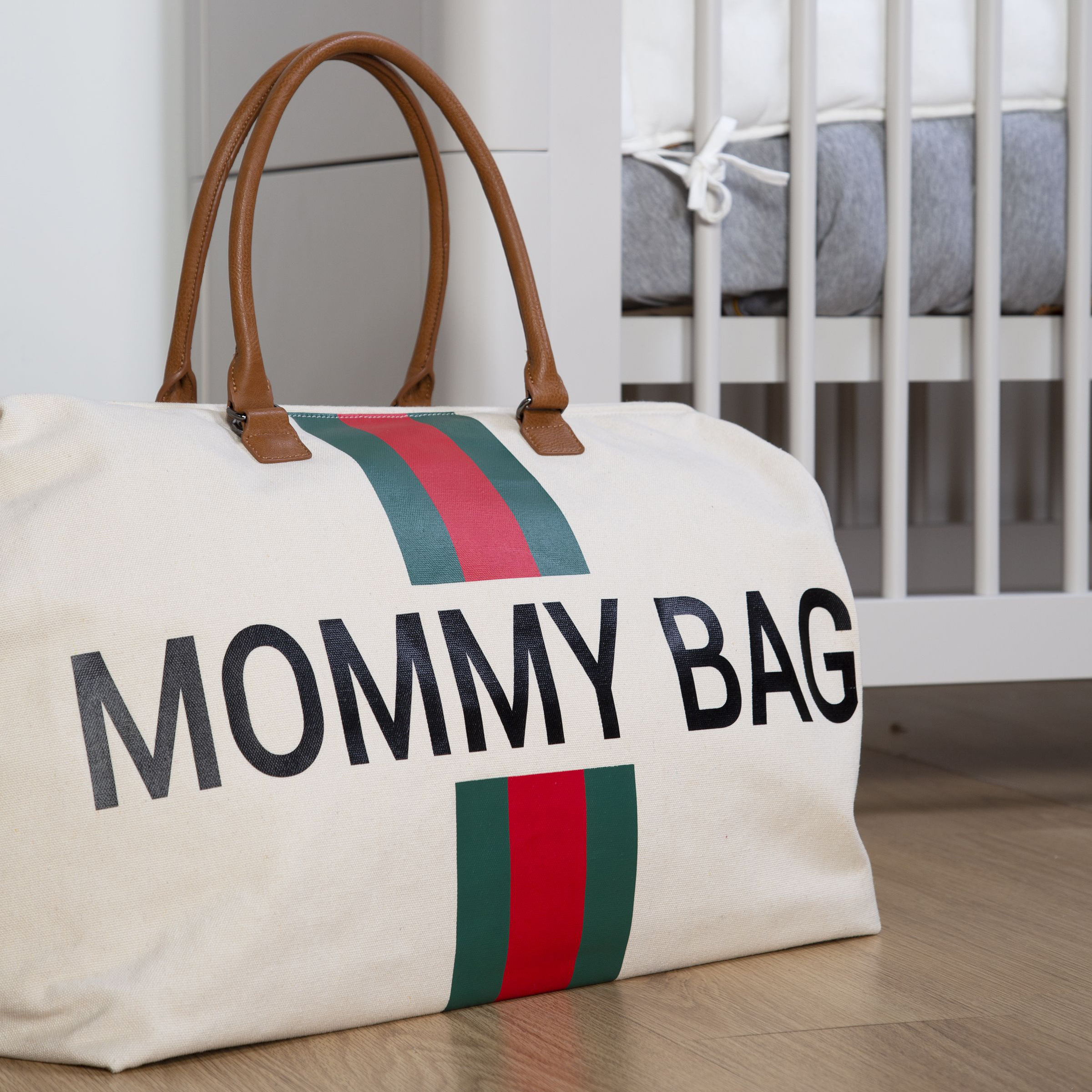 Childhome Torba Mommy Bag Paski Beżowa | Torba dla Mamy