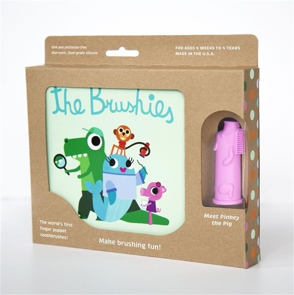 The Brushies, Szczoteczka silikonowa na palec Świnka PINKEY z książeczką