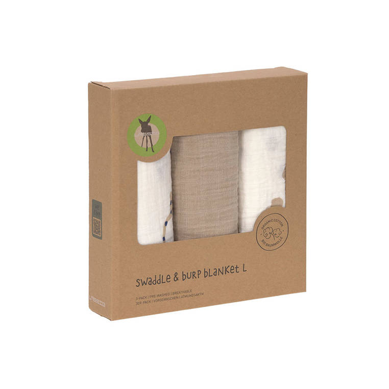 Lassig Muślinowy Otulacz-Kocyk Biobawełna 3szt 0+ Little Mateys