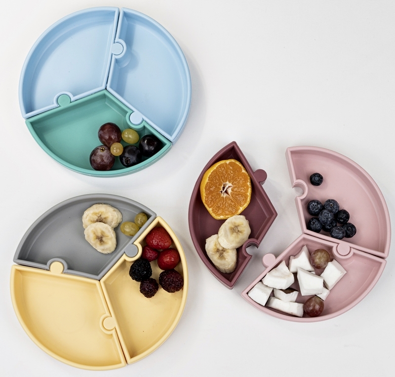 MINIKOIOI, Talerzyk silikonowy Puzzle - niebieski/zielony