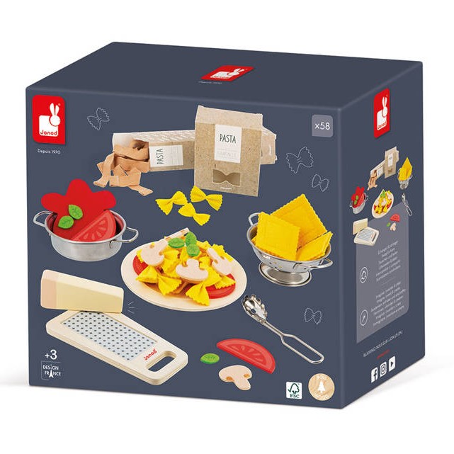 Janod Filcowy zestaw makaronów do gotowania 58el 3+