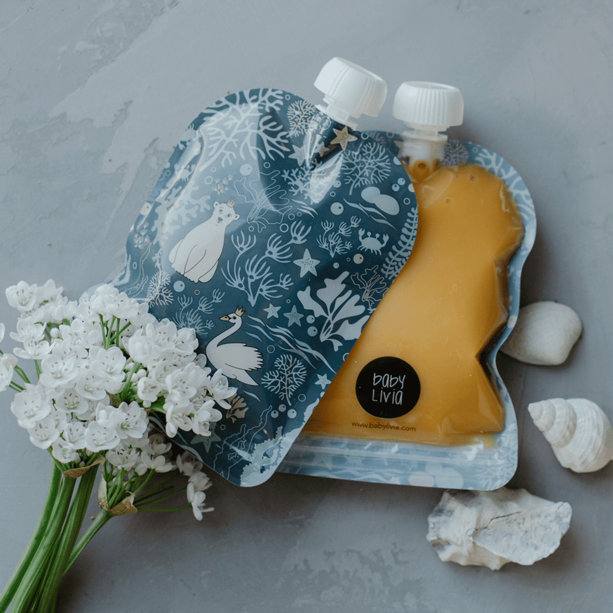 Baby Livia Wielorazowe Saszetki na Pokarm Ocean 6 sztuk