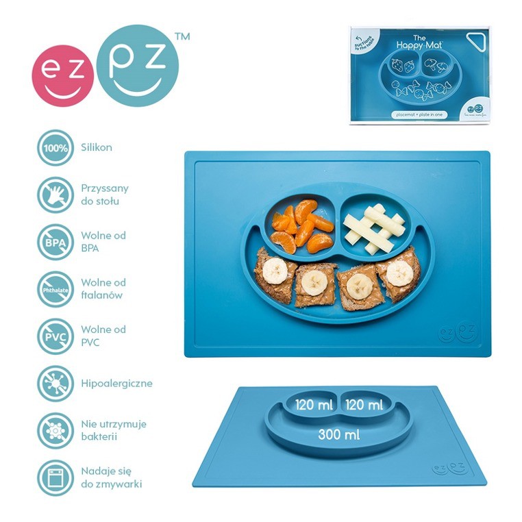EZPZ Talerzyk z Podkładką Happy Mat Niebieski 6m+