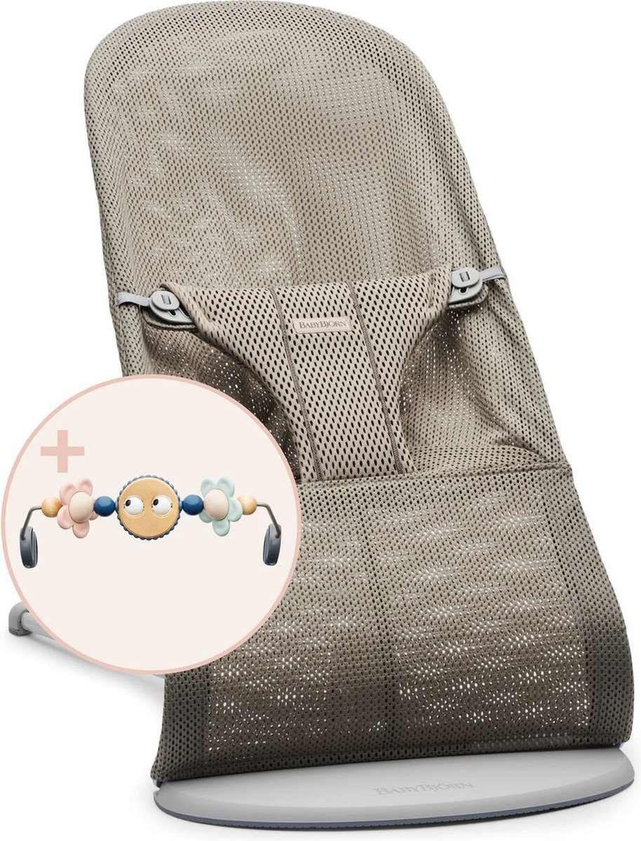 BabyBjorn Leżaczek Bliss Mesh Szarobeżowy + Zabawka