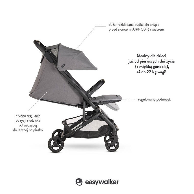Easywalker Miley² Wózek Spacerowy Marble Grey 0+ z Torbą