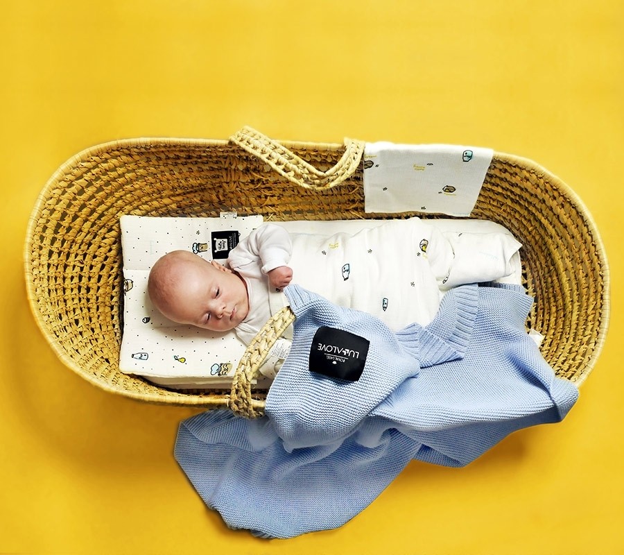 Lullalove, Duży bambusowy koc - niebieski 100x120cm