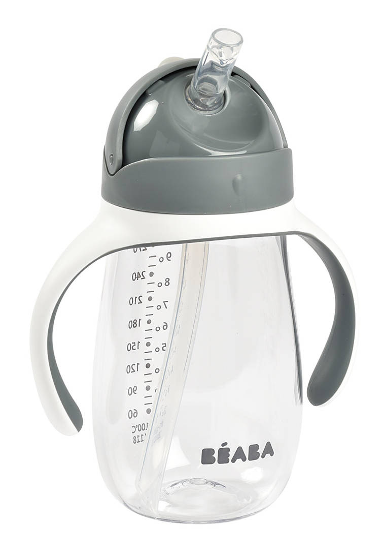 Beaba Kubek Niekapek ze Słomką 300ml Mineral Grey 8m+