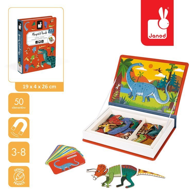 Janod Magnetibook Dinozaury Układanka Magnetyczna 3-8 lat