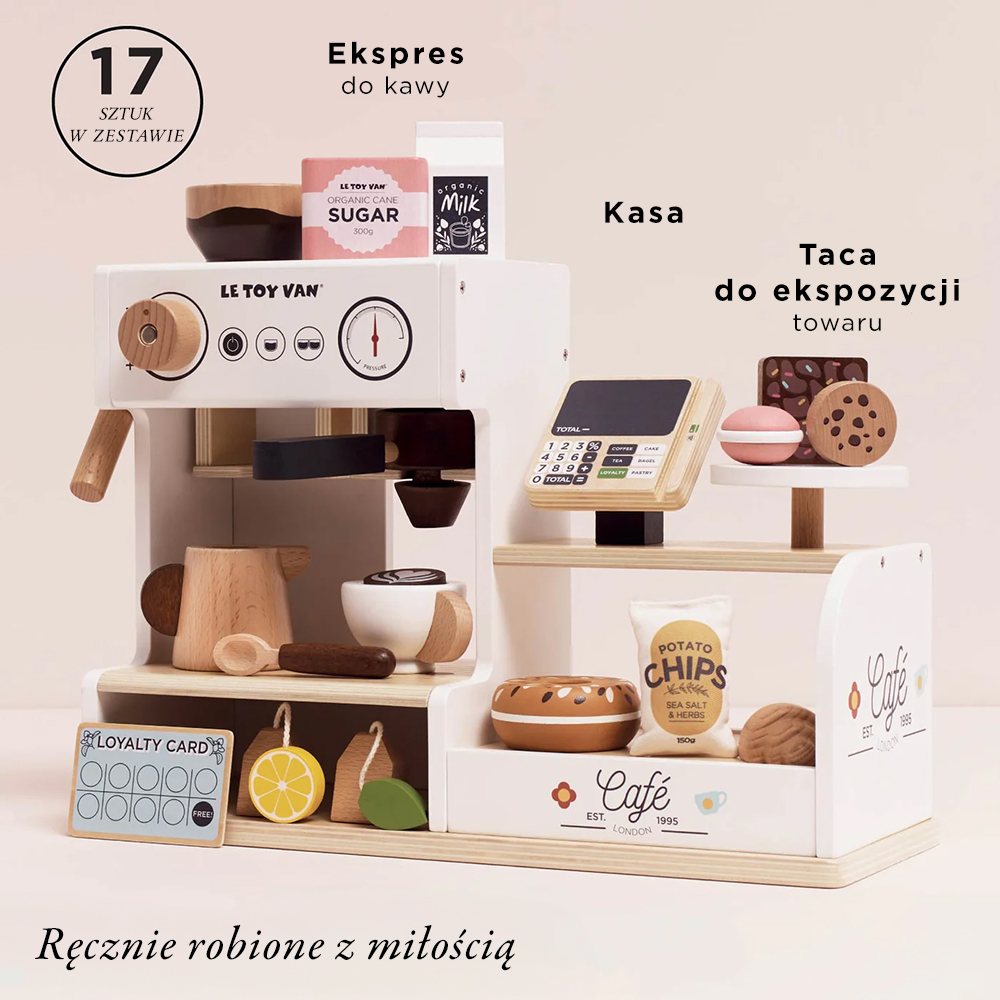 Drewniana kawiarnia dla dzieci (zestaw do zabawy w sklep i odgrywanie ról) | Le Toy Van