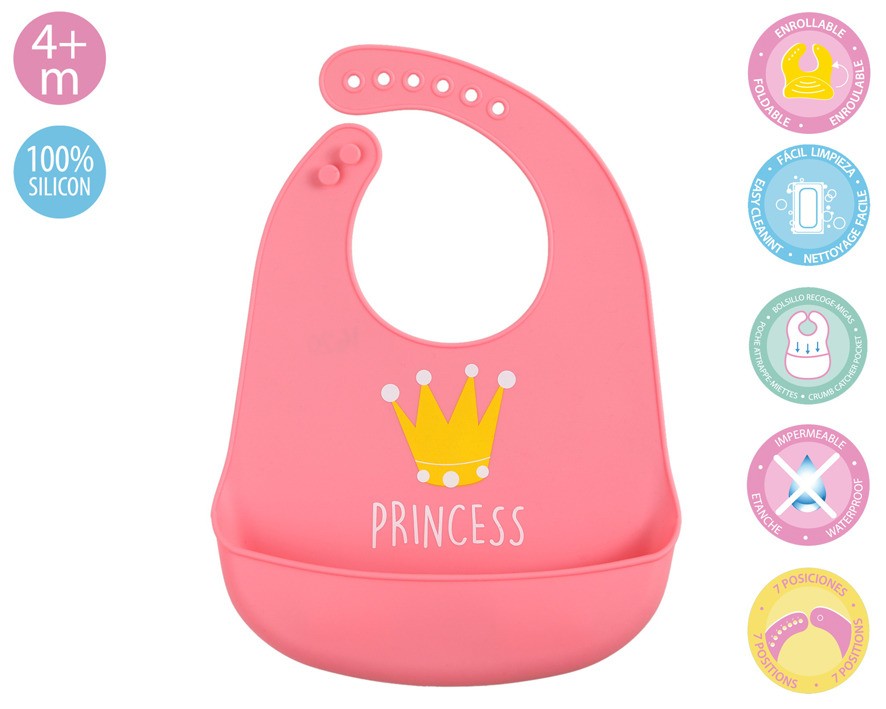 Kiokids Silikonowy Śliniaczek z Kieszonką Różowy 6m+