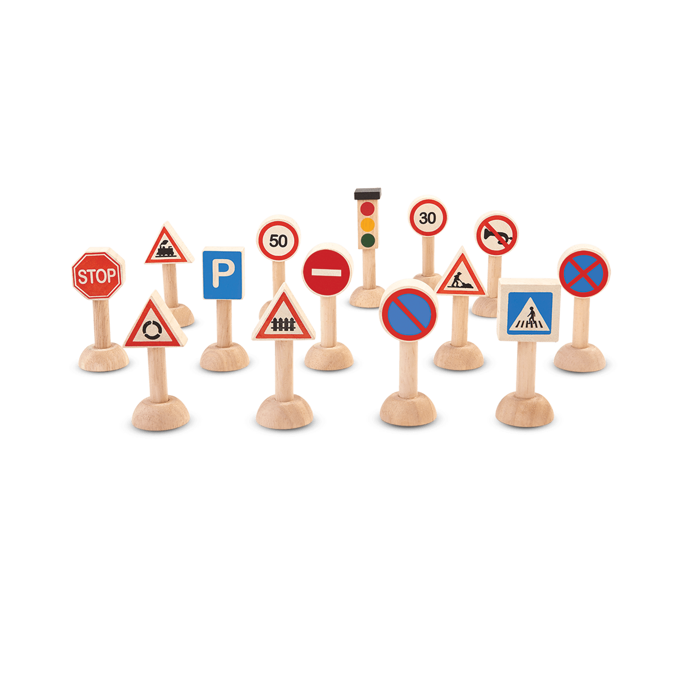 Drewniane znaki drogowe i światła, Plan Toys