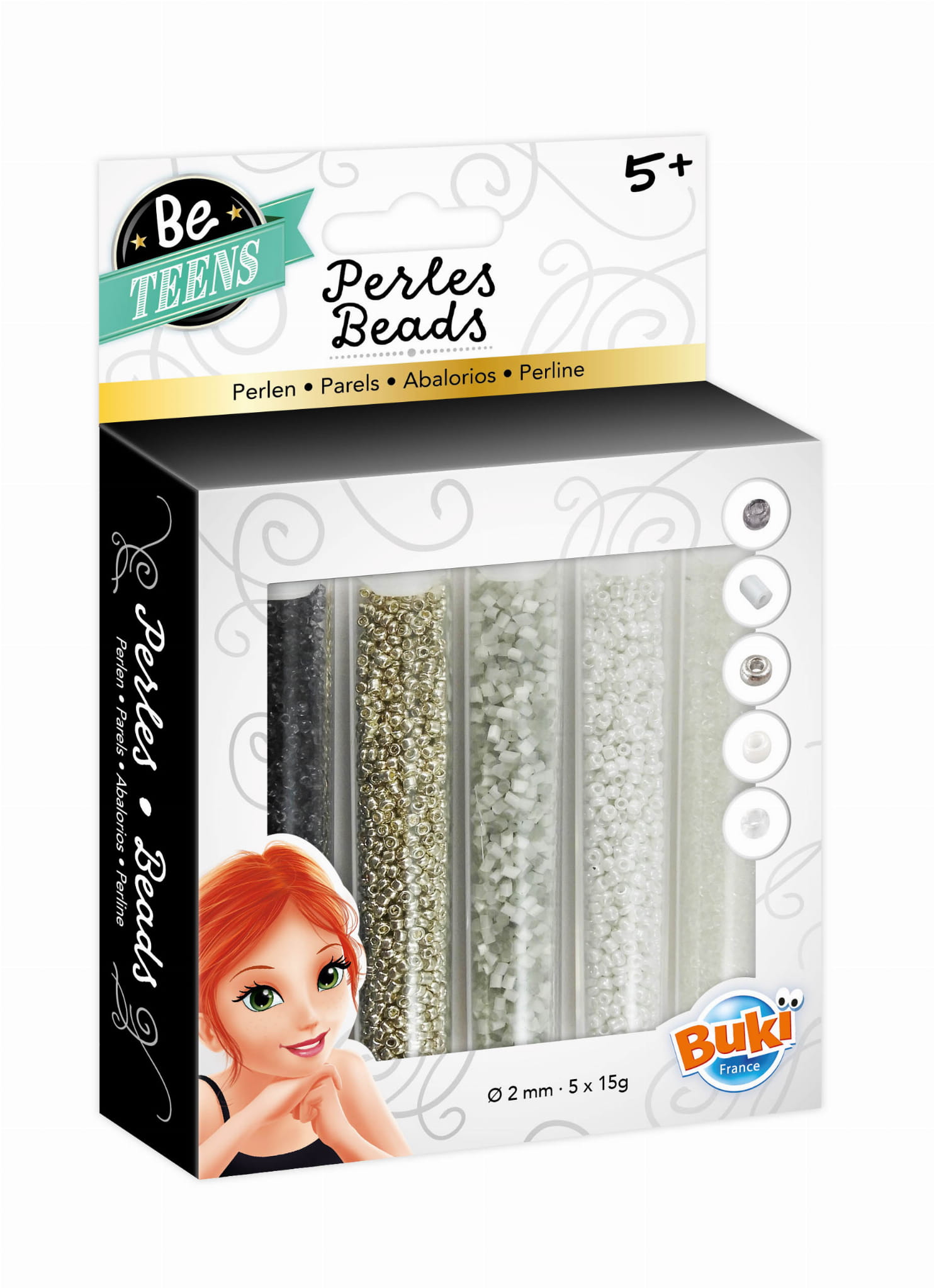 Buki Fiolki z Koralikami Bieli i Srebra 5 el. 5+