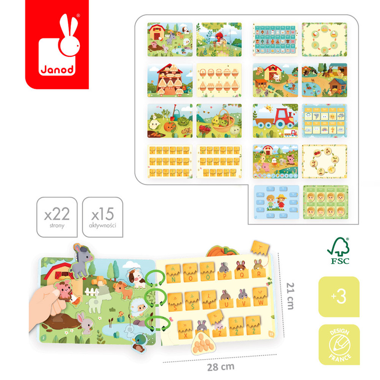 Janod Busy Book Farma Książeczka Edukacyjna Sensoryczna 3+