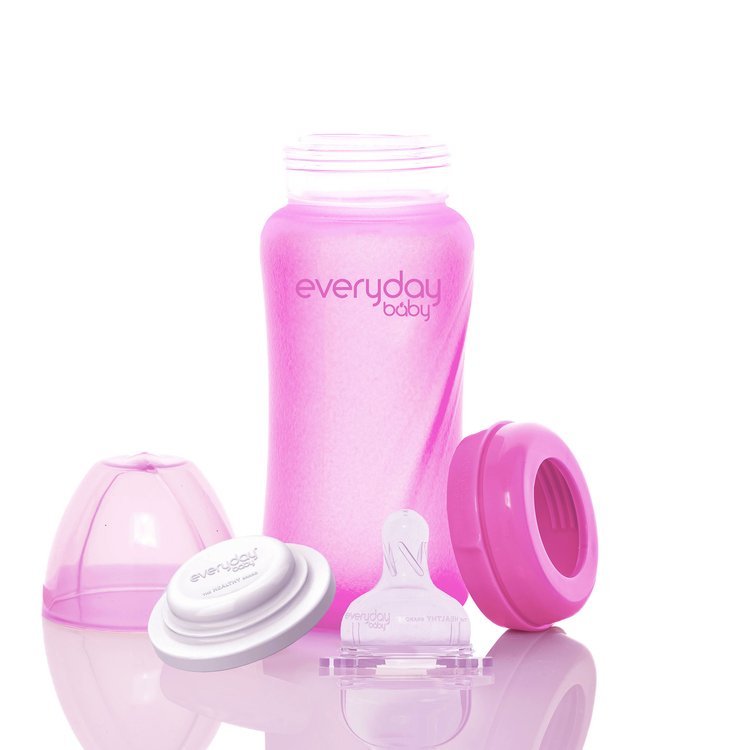 Everyday Baby Szklana butelka M 240ml wiśniowa z czujnikiem temperatury