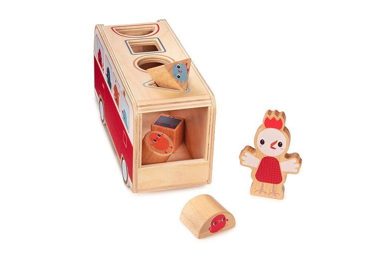 Lilliputiens Drewniany Autobus-Sorter z Kurczaczkami 12m+