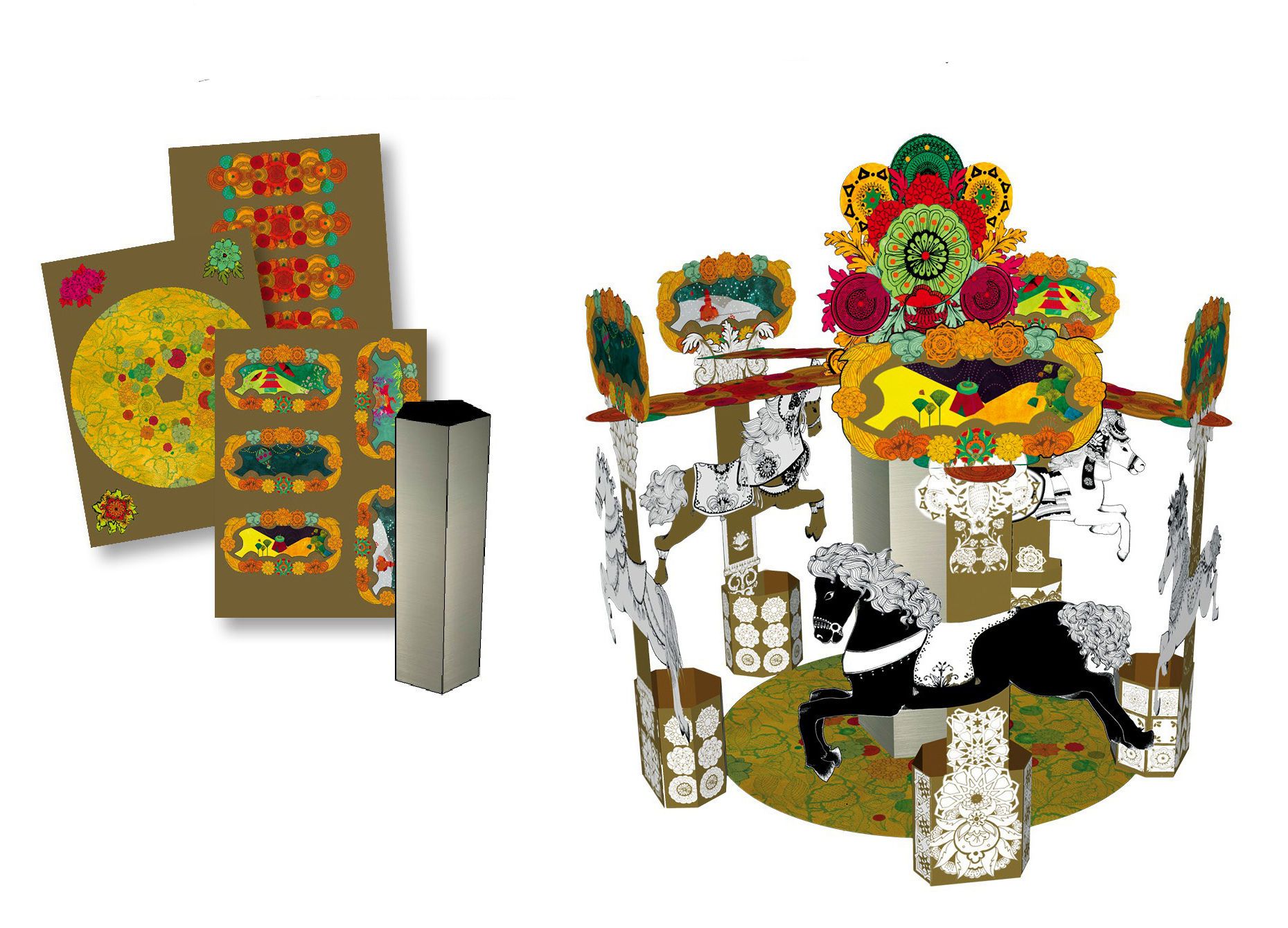 Janod Karuzela z Konikami DIY 7+ | Kreatywny Zestaw