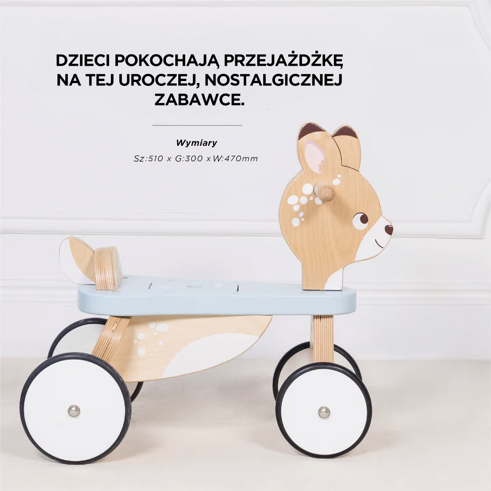 Drewniany pierwszy jeździk jelonek, zabawka na kołach dla dzieci Le Toy Van