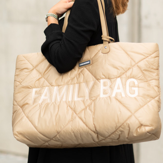 Childhome Torba Family Bag Pikowana Beżowa | Pojemna Torba dla Mamy