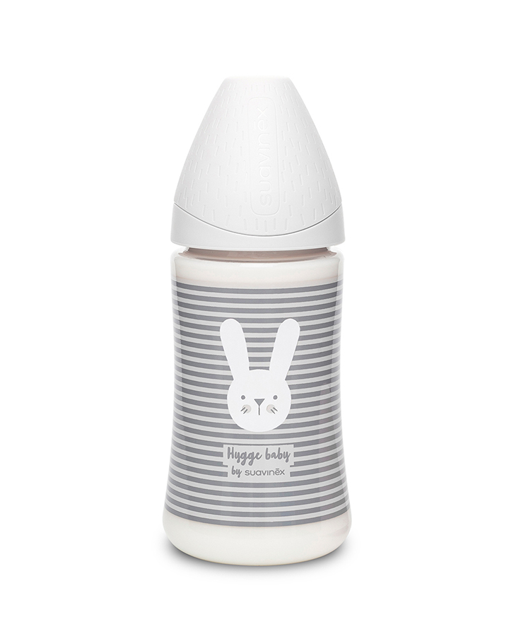 Suavinex, Butelka HYGGE 270ml - królik linie szare