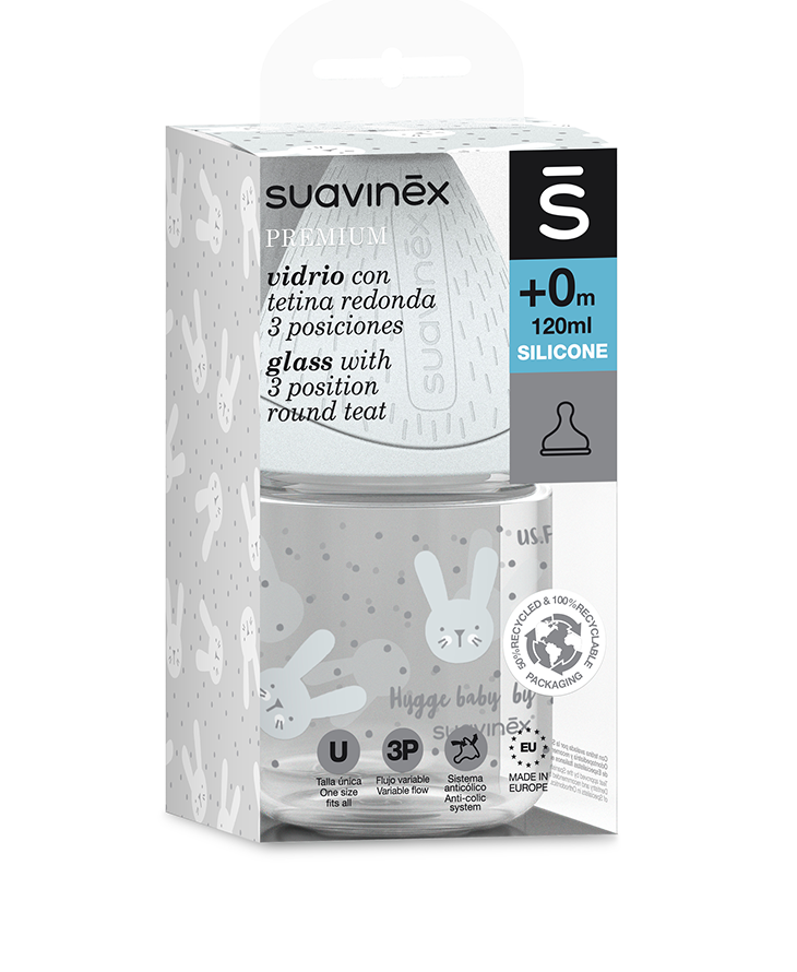 Suavinex Butelka szklana HYGGE 120ml królik szary 0+