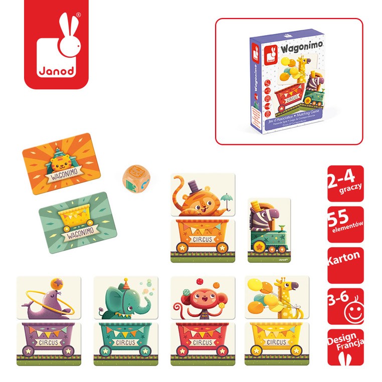 Janod Gra karciana Wagoniki dla dzieci 3+ lat