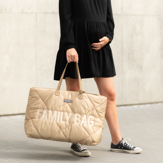 Childhome Torba Family Bag Pikowana Beżowa | Pojemna Torba dla Mamy