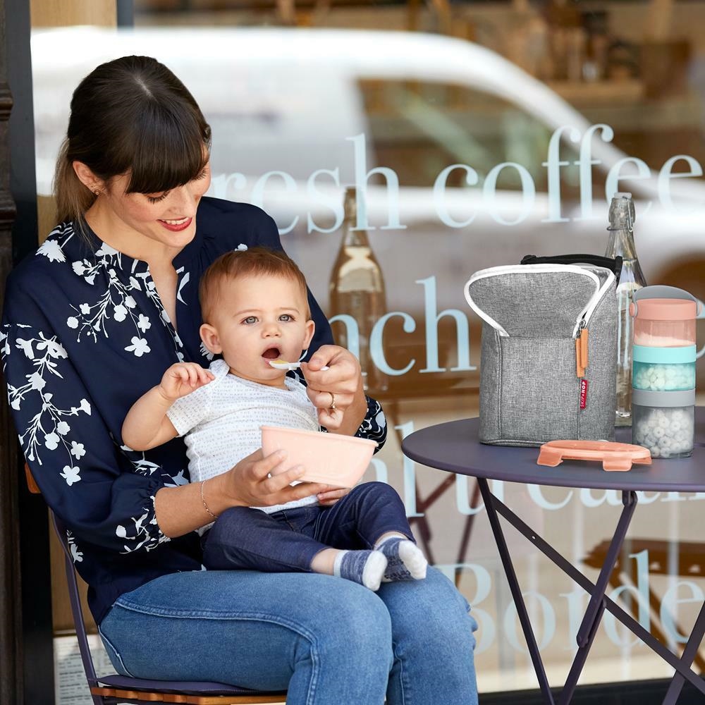 Skip Hop Zestaw Pojemnik + Łyżka Easy-Serve Grey/Soft Coral 3m+