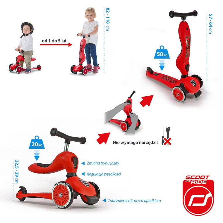 Scoot & Ride Highwaykick 2w1 Jeździk Hulajnoga 1-5 lat Red
