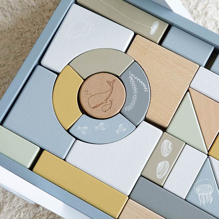 Little Dutch Wózek z klockami Błękit Ocean 12m+