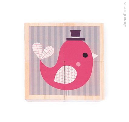 Janod Klocki Drewniane Puzzle 6w1 Zwierzątka 18m+