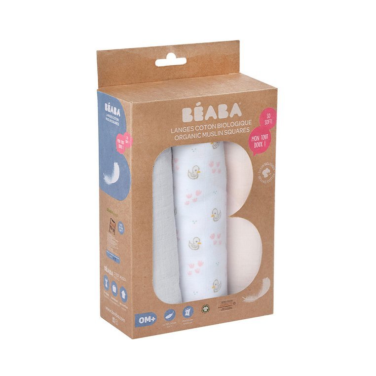 Beaba Muślinowe Pieluszki-Kocyki 70x70cm 3szt. Łabędź