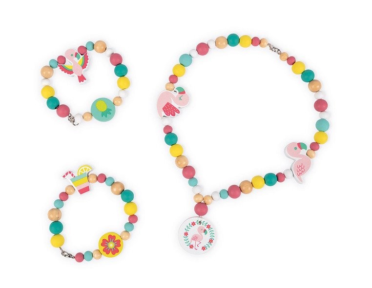 Janod Drewniane Koraliki Flamingi 6+ Zestaw Biżuterii