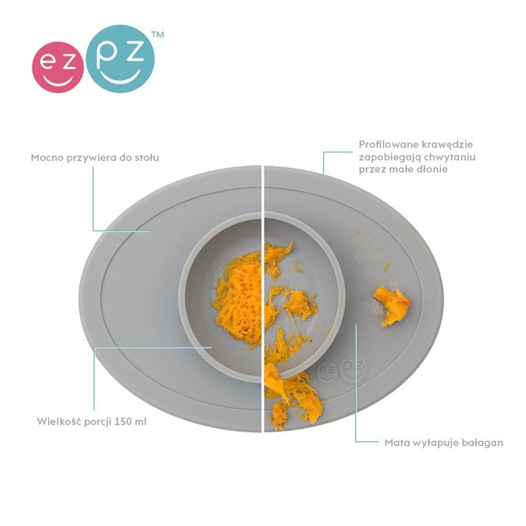 EZPZ First Foods Set Naczynia Silikonowe Szare 6m+