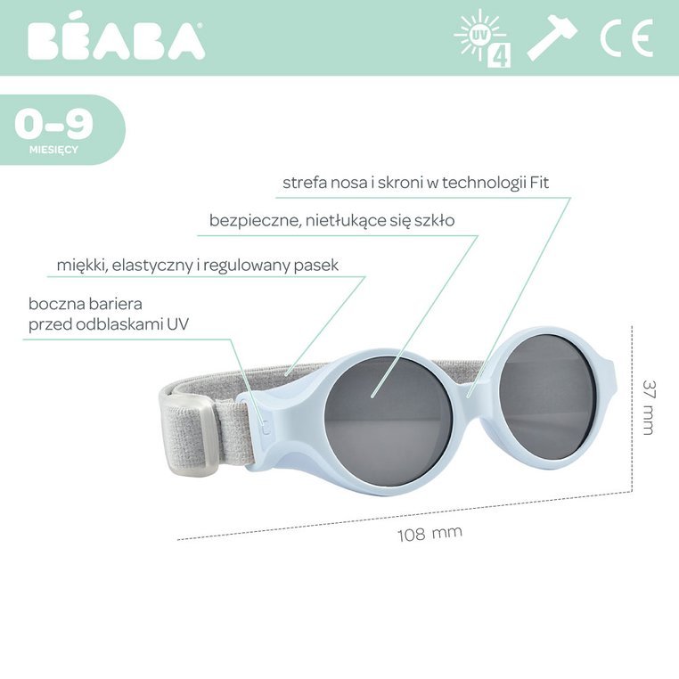 Beaba Okulary przeciwsłoneczne elastyczna opaska 0-9m Pearl blue
