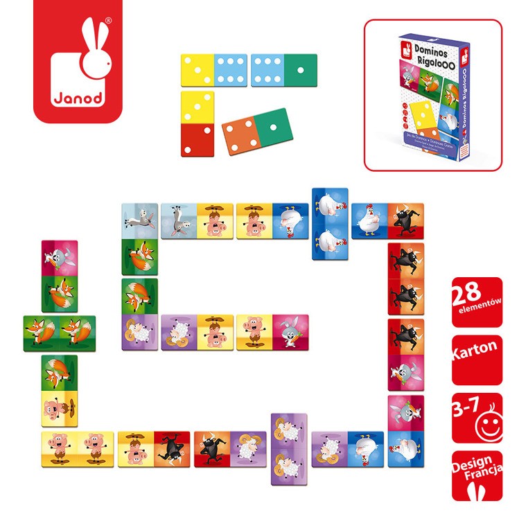 Janod Domino Zwierzęta Rigolooo Edukacyjne 3+