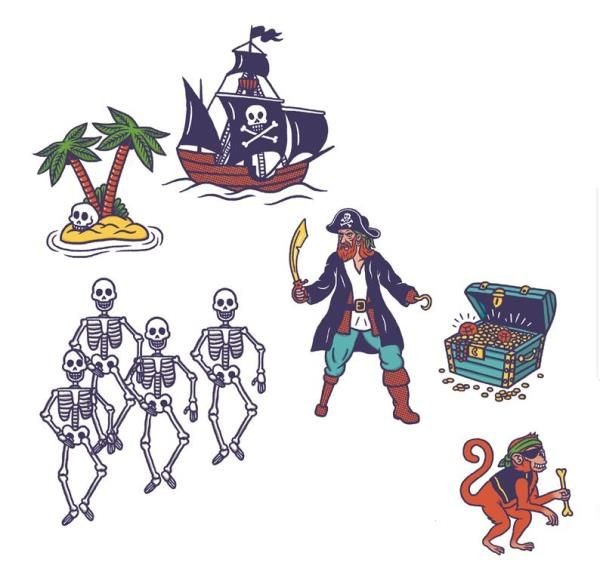 Djeco Zestaw stempli z tuszem PIRACI 4+