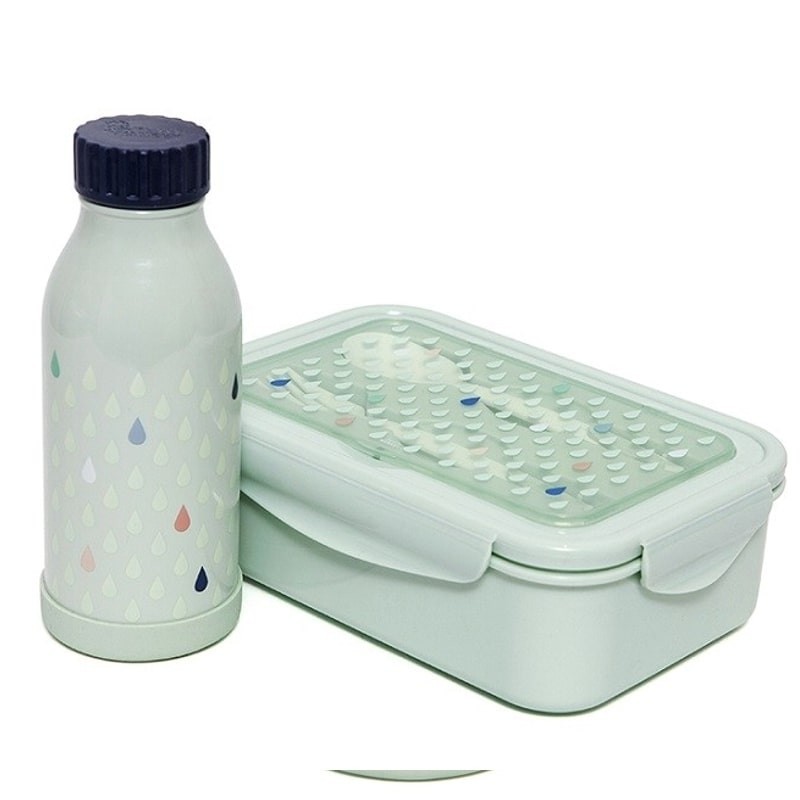 Petit Monkey, Śniadaniówka Lunchbox BENTO ze sztućcami Krople mięty
