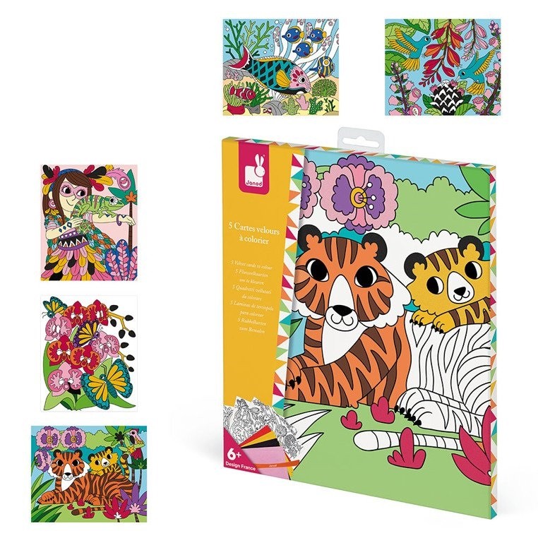Janod Zestaw Kreatywny Aksamitne Karty Tropikalna Dżungla 6+