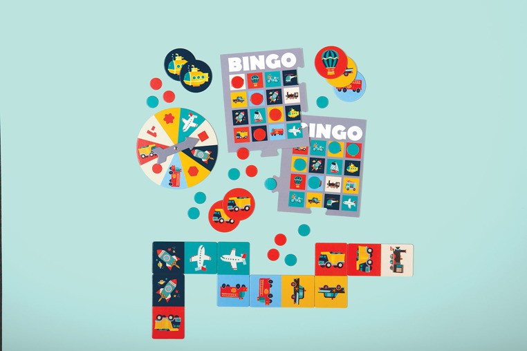 Mudpuppy Zestaw 4 gier Memo Bingo Domino Transport 3+