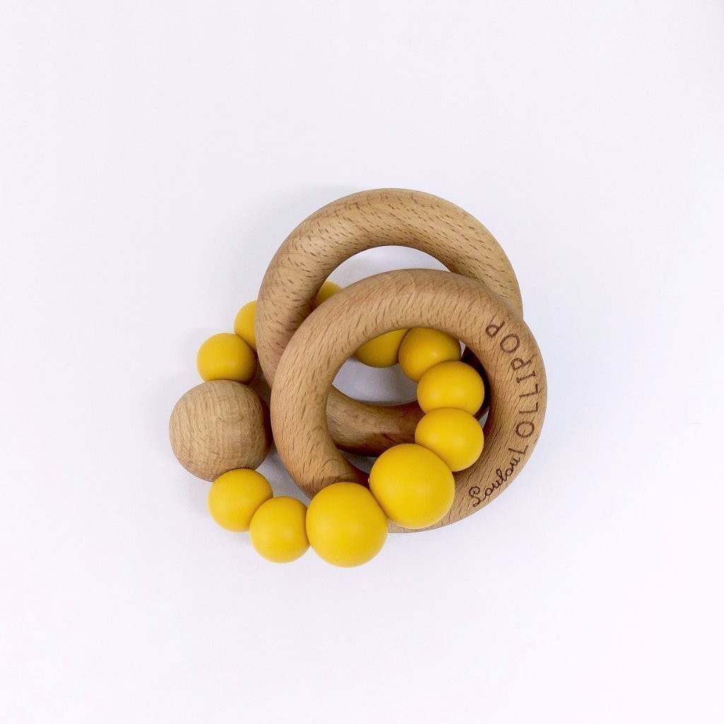 LouLou Lollipop Gryzak Silikonowo-Drewniany Golden Mustard 0+