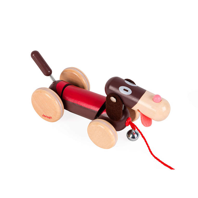 Janod Drewniany Piesek do Ciągnięcia 18m+ Stabilny