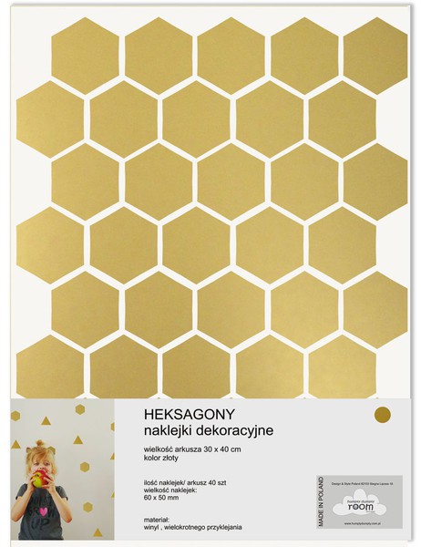 Humpty Dumpty Room Naklejki Heksagony Złote 40szt