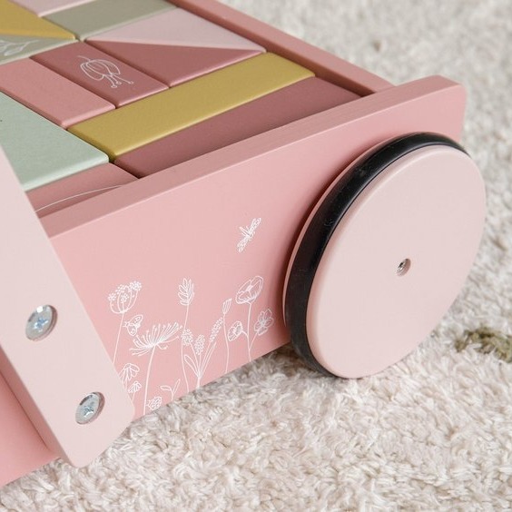 Little Dutch Wózek z klockami Róż Flowers 12m+