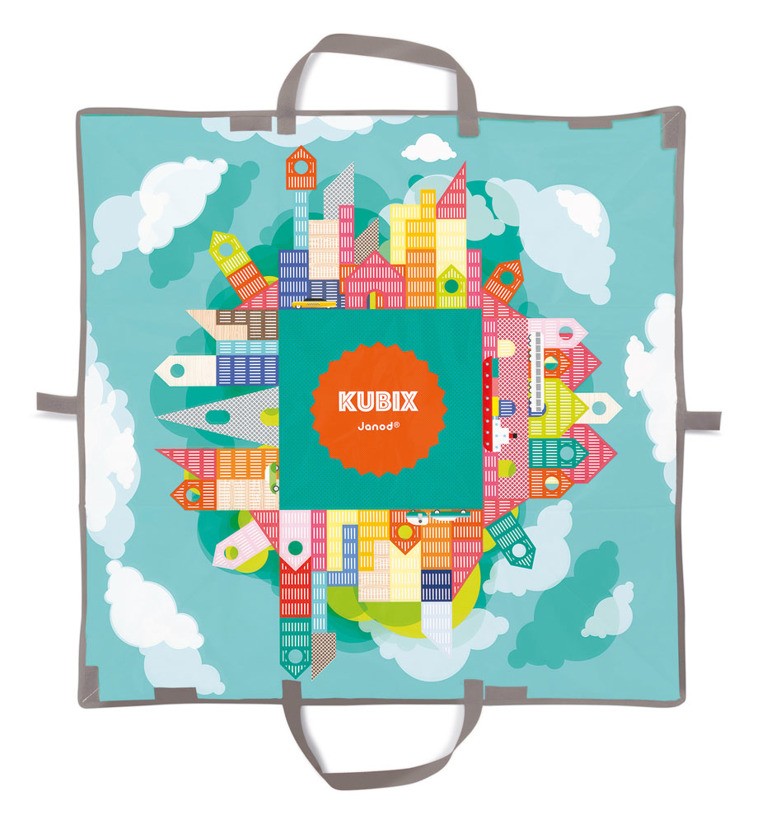 Janod Klocki Drewniane z Matą Miasto Kubix 70 szt. 3+