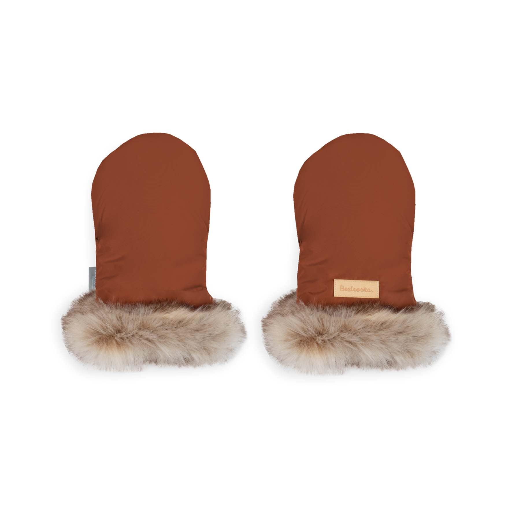 Rękawice do wózka z futerkiem cynamonowe Beztroska 0+