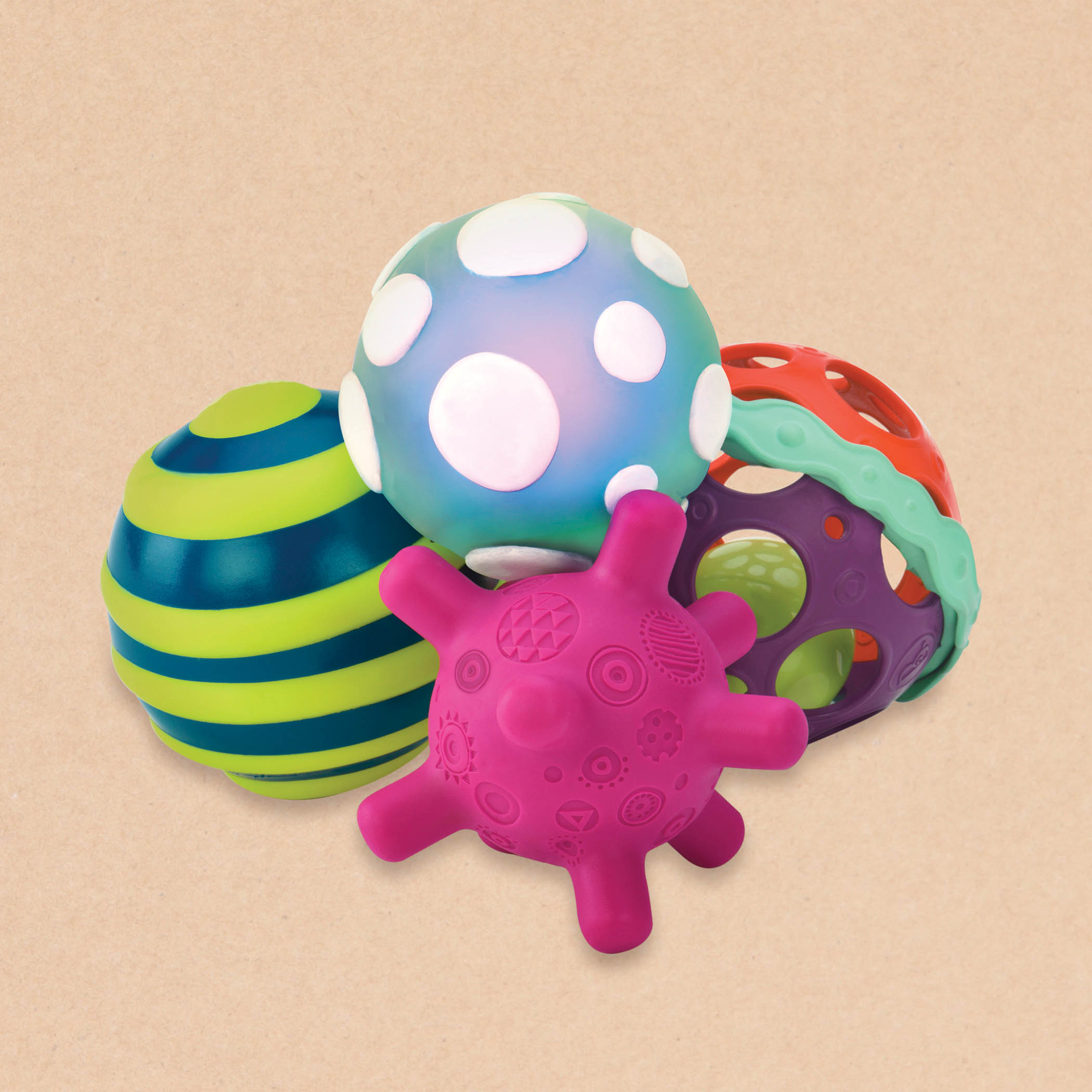 Btoys Piłki Sensoryczne z Piłką Świecącą 6m+ | Zestaw 4 szt.