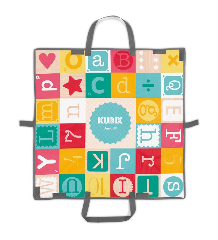 Janod Klocki Drewniane Kubix 40 sztuk Litery i Cyfry 3+