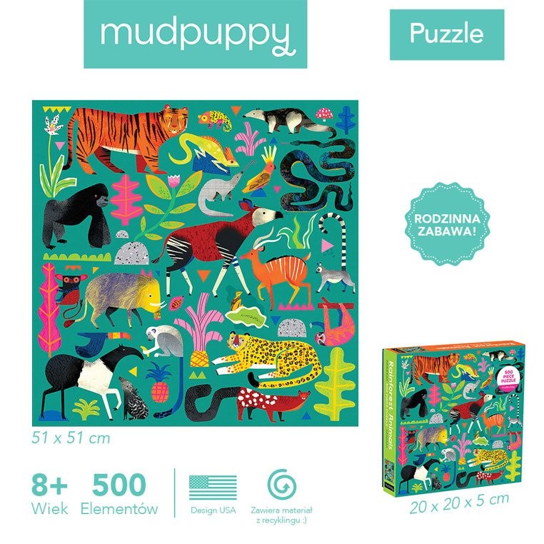 Mudpuppy, Puzzle rodzinne Zwierzęta z lasu deszczowego 500 elementów 8+
