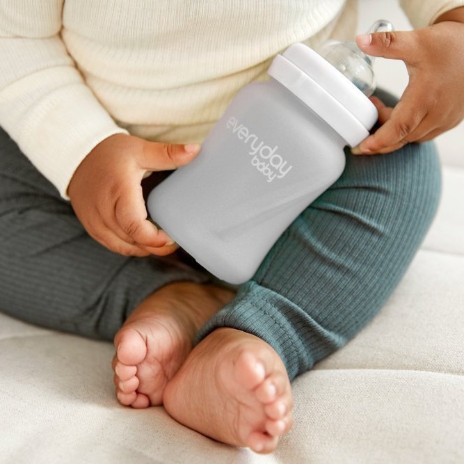 Everyday Baby, Szklana butelka ze smoczkiem S, 150 ml - szara